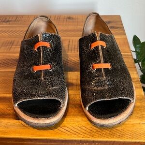 Audley London Flat Slip on Leather Open Toe Women